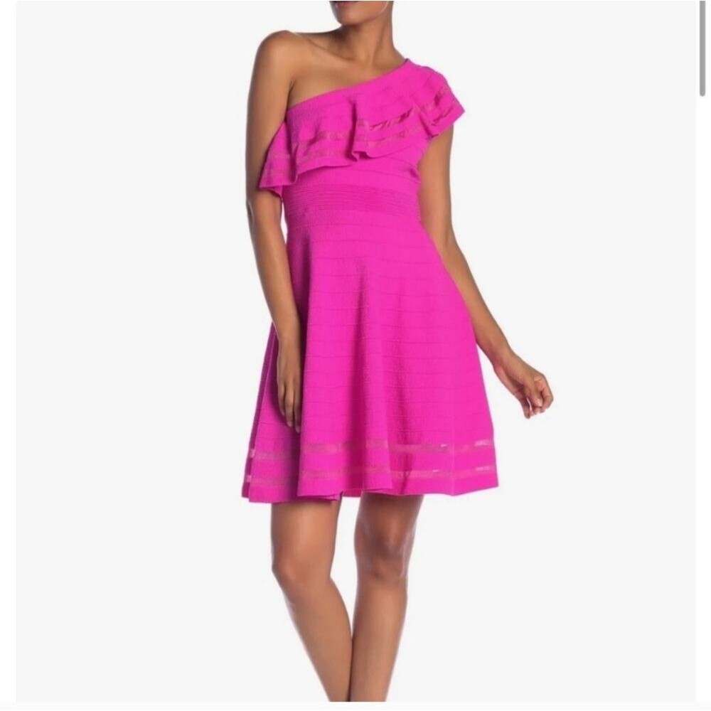 TED BAKER Pink Streena One Shoulder Knitted Dress
